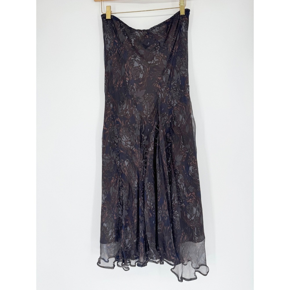 Vintage Y2K Sundance Silk Floral Ruffle Maxi Skirt 4 Whimsigoth Boho Cottagecore